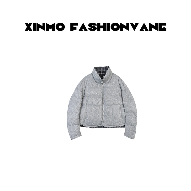 【婉婉】冬季新款两面穿立领格纹亮闪闪龟背羽绒服C10102504