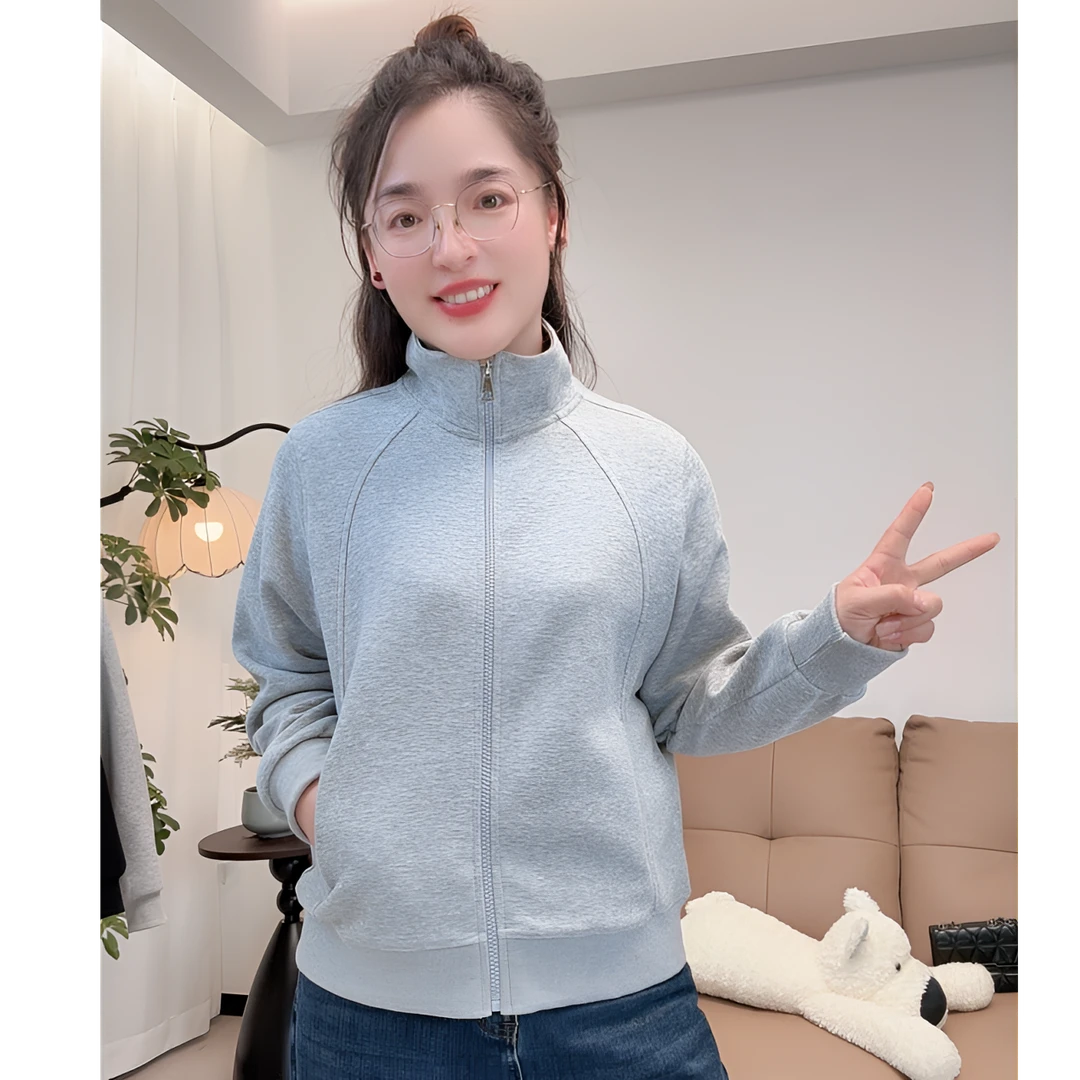 0091正肩立领（加绒/不加绒）秋季新款拉链卫衣短款休闲百搭外套