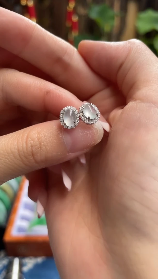 翡翠未镶嵌耳钉白冰耳钉