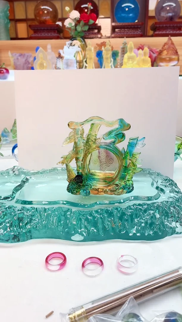 手工艺品琉璃彩色祝福摆件10*13公分