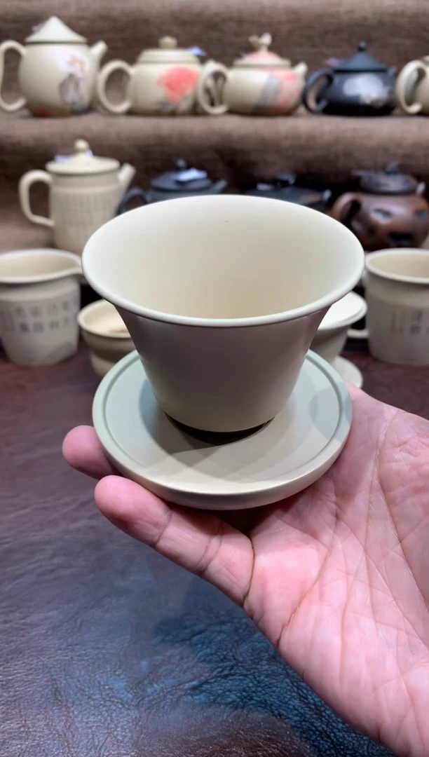 泥塑白泥主人杯加杯垫一套