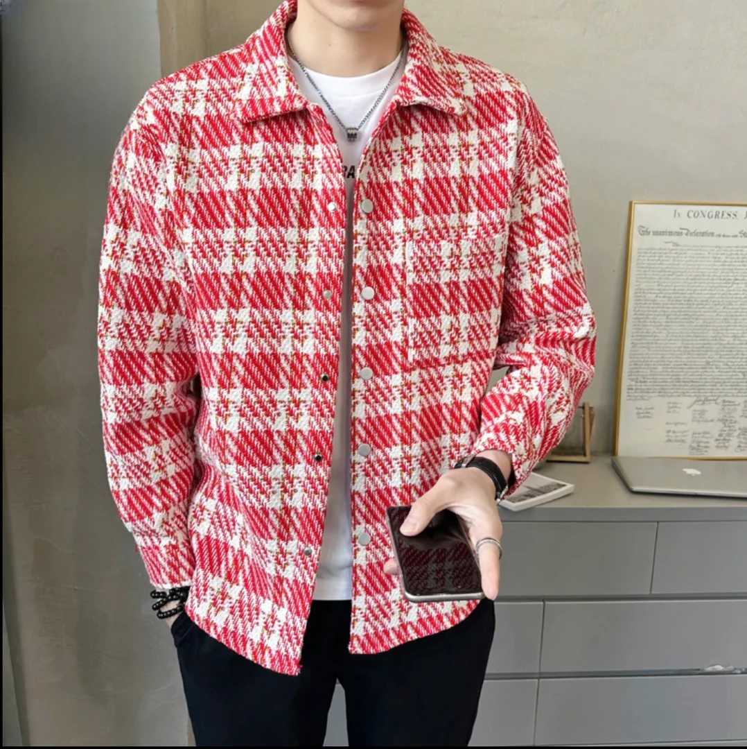 秋装男款小香风外套2024新款高级感格子潮牌衬衫痞帅宽松百搭夹克