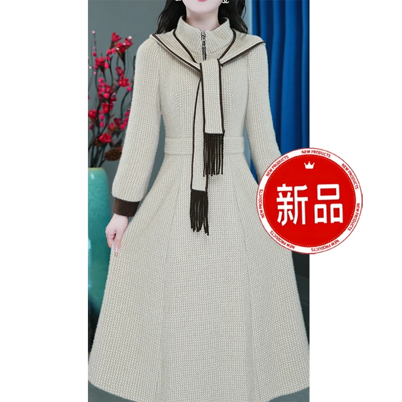 百搭长袖显瘦气质洋气时尚复古收腰修身连衣裙