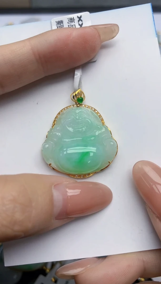 【闪购商品】翡翠挂件18K金镶嵌天然翡翠A货