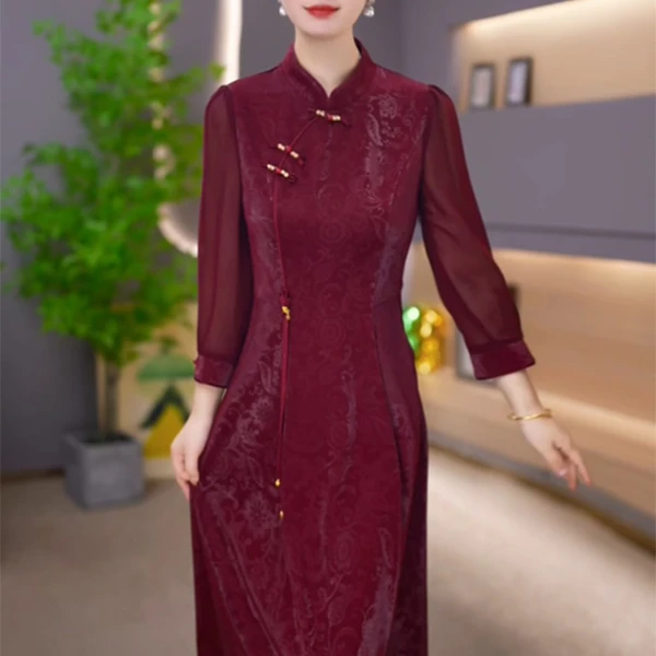 2025秋季新款红色连衣裙女中长款喜庆高级感喜婆婆婚宴妈妈裙子