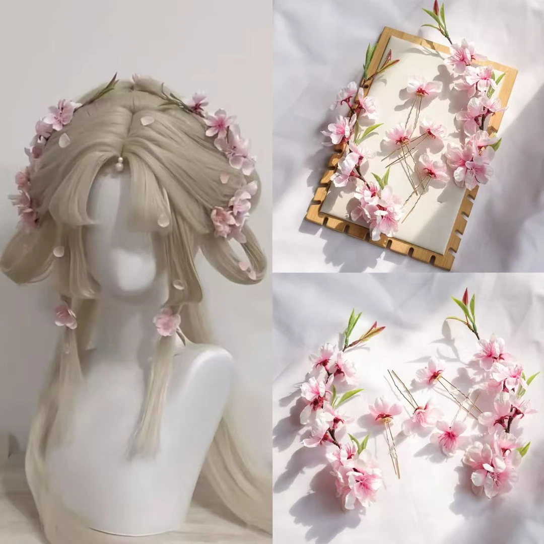 十二花神之桃花发簪粉嫩发夹汉服发饰百搭超仙绢花头饰古风配饰品