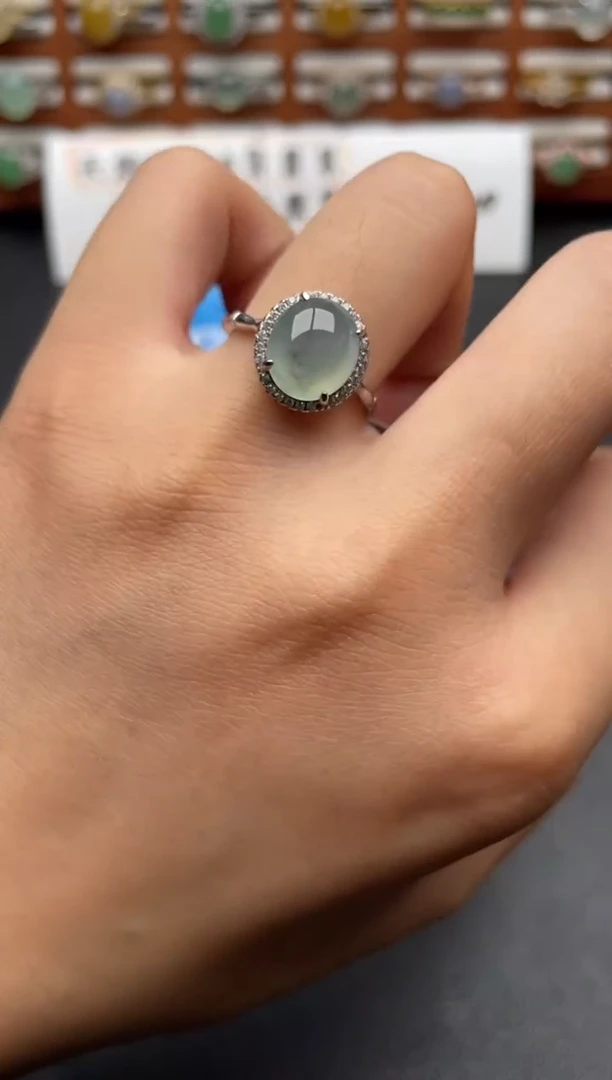 翡翠戒指银S925镶嵌一物一证一礼盒