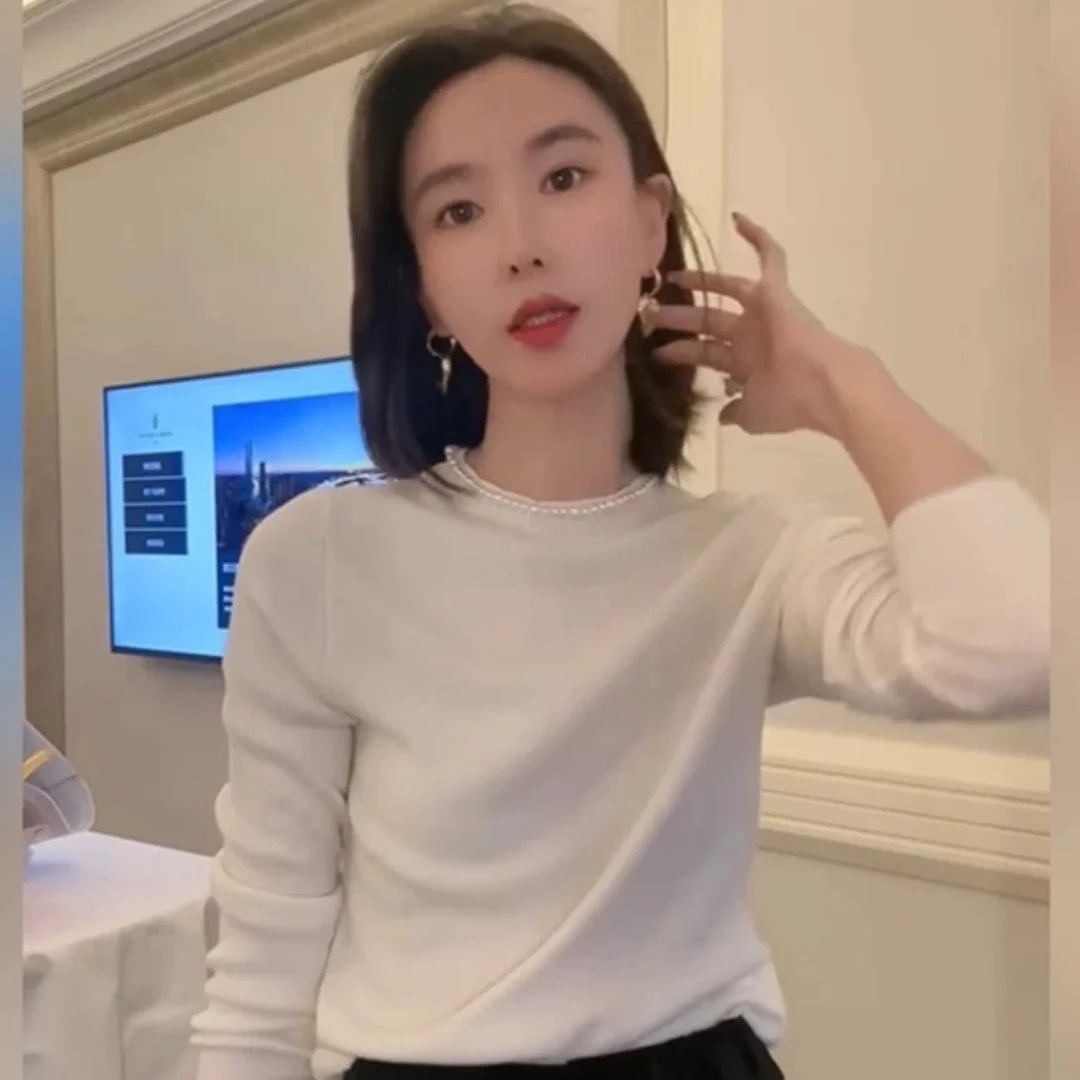 新款珠珠领打底精致可爱针织女气质长袖网红百搭复古法式显瘦