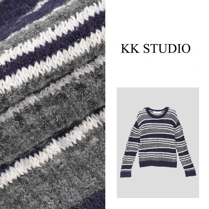 淇老板KK Studio秋季新款时尚复古百搭撞色短款毛衣9484