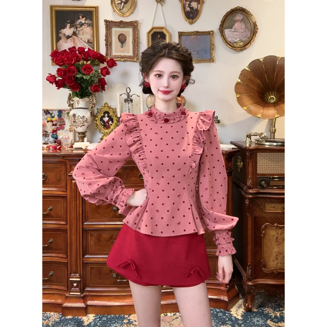 现货 一生罗曼【小公主】法式高级感波点长袖衬衫上衣秋款女Y5533