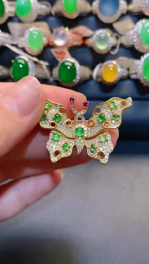 银S925镶嵌翡翠耳饰天然