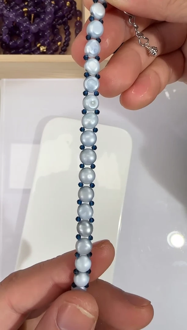 【闪购商品】淡水珍珠手链未镶嵌蓝豆豆蓝珍珠手链 孤品