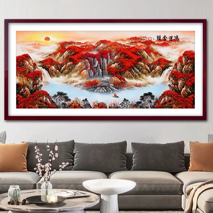 「中式山水风景贴画」自粘大气好看装饰画客厅办公买1发3赠2个福字