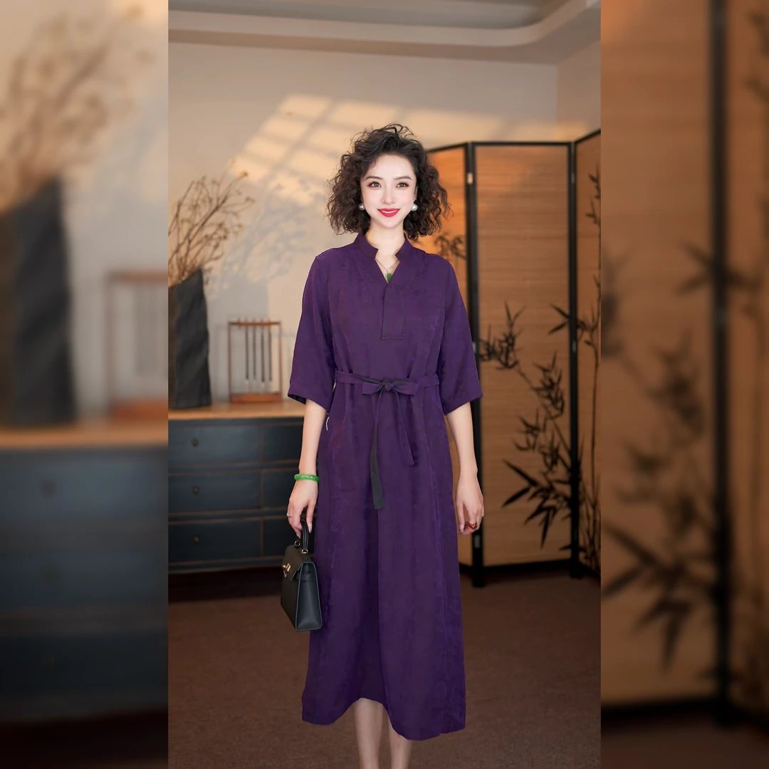 花卉罗纹染色双面穿连衣裙LYGLQ0010