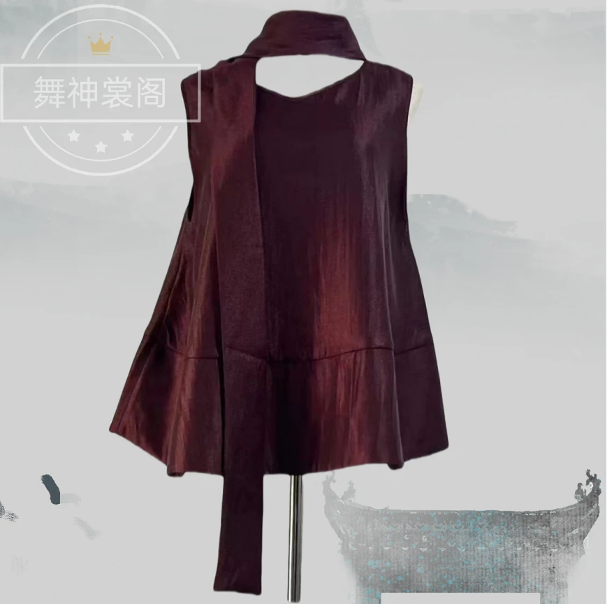 【酒红色套装1272】时尚无袖高定晚礼服套装衣飘领设计师款