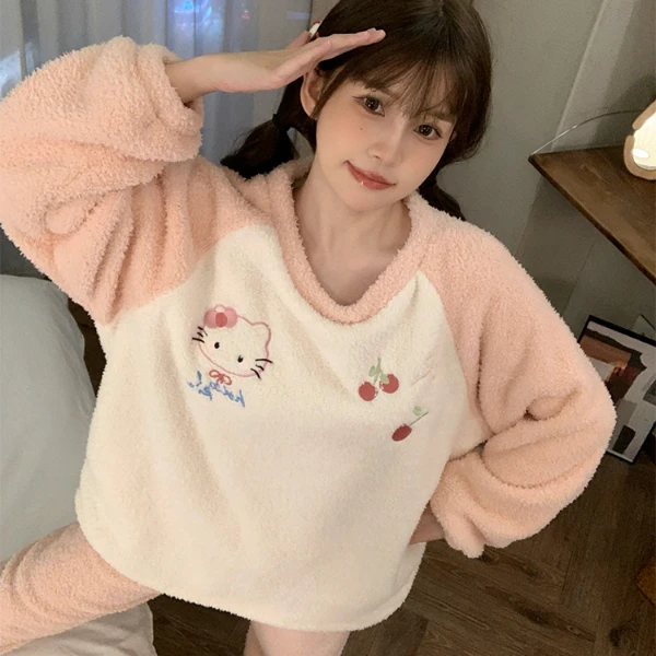 韩版卡通珊瑚绒睡衣女款爆款2025新款加绒秋冬季甜美学生加厚套装