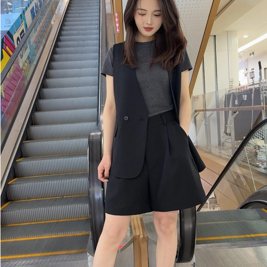【姚姐定制】Y325西装马甲短裤套装春夏遮肉显瘦酷飒两件套