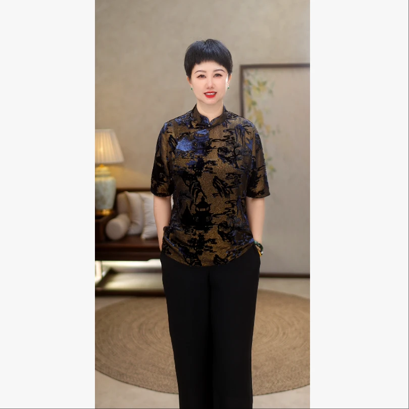【清仓】【梦中楼兰】桑蚕丝25夏楼阁烂花金皮真丝新中式上衣A3940