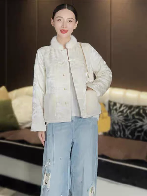 晒谷场 金丝提花狐狸毛棉服减龄百搭秋冬气质外套