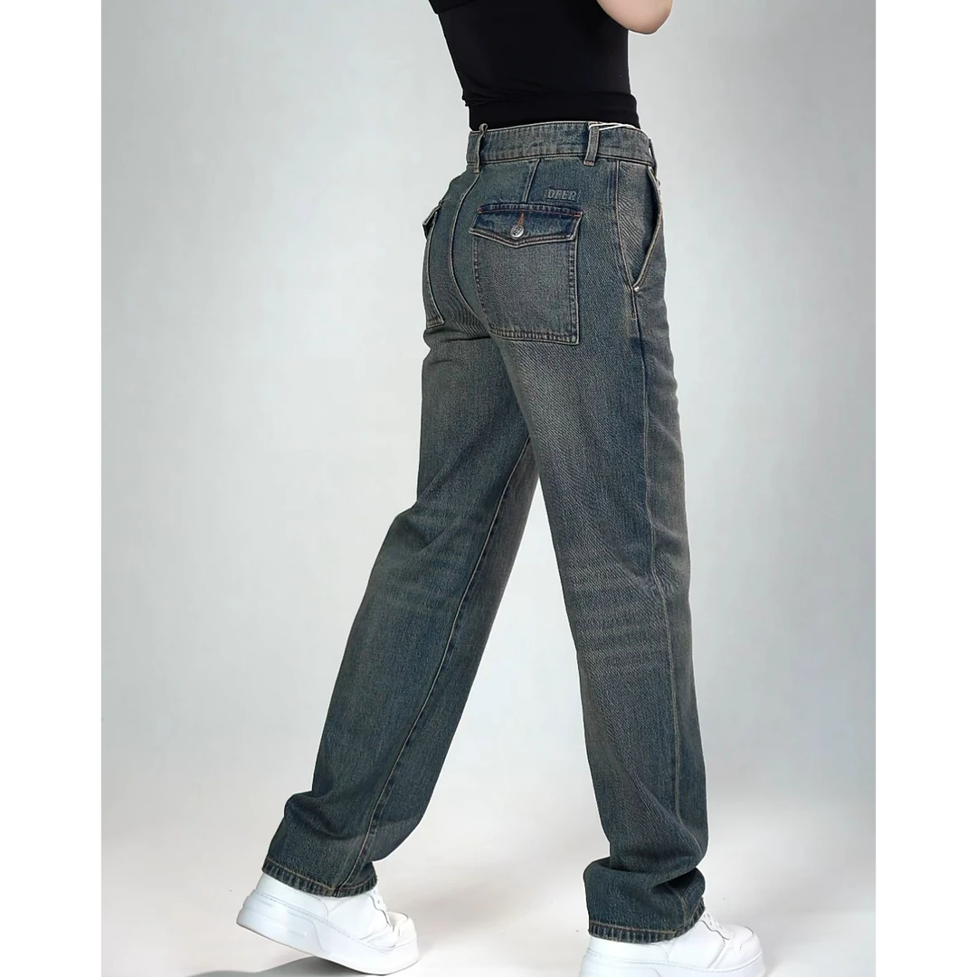 迪卡里奥费雷阔腿牛仔裤53NZ651秋冬新款男装时尚直筒微阔牛仔裤