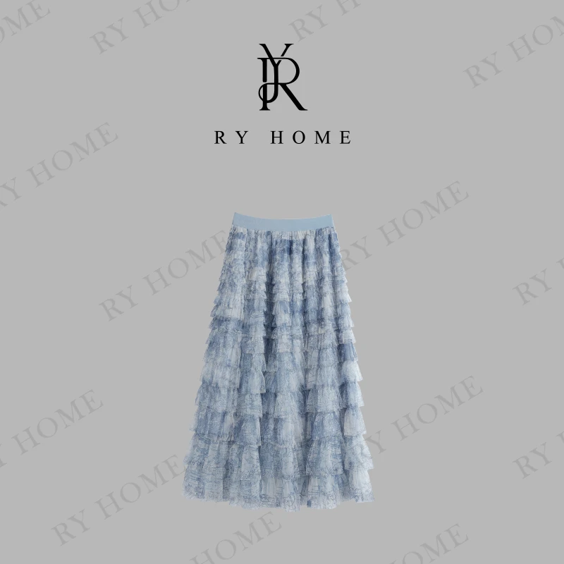 【容雨RYHOME】复古扎染网纱百褶蛋糕半身裙251Q1297