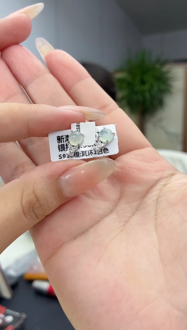 银S925镶嵌翡翠耳饰1111111111