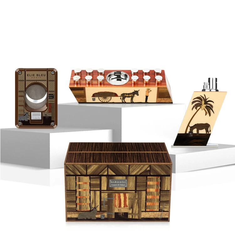 ELIE BLEU古巴晾仓系列雪茄打火机雪茄剪烟灰缸雪茄保湿盒限量版