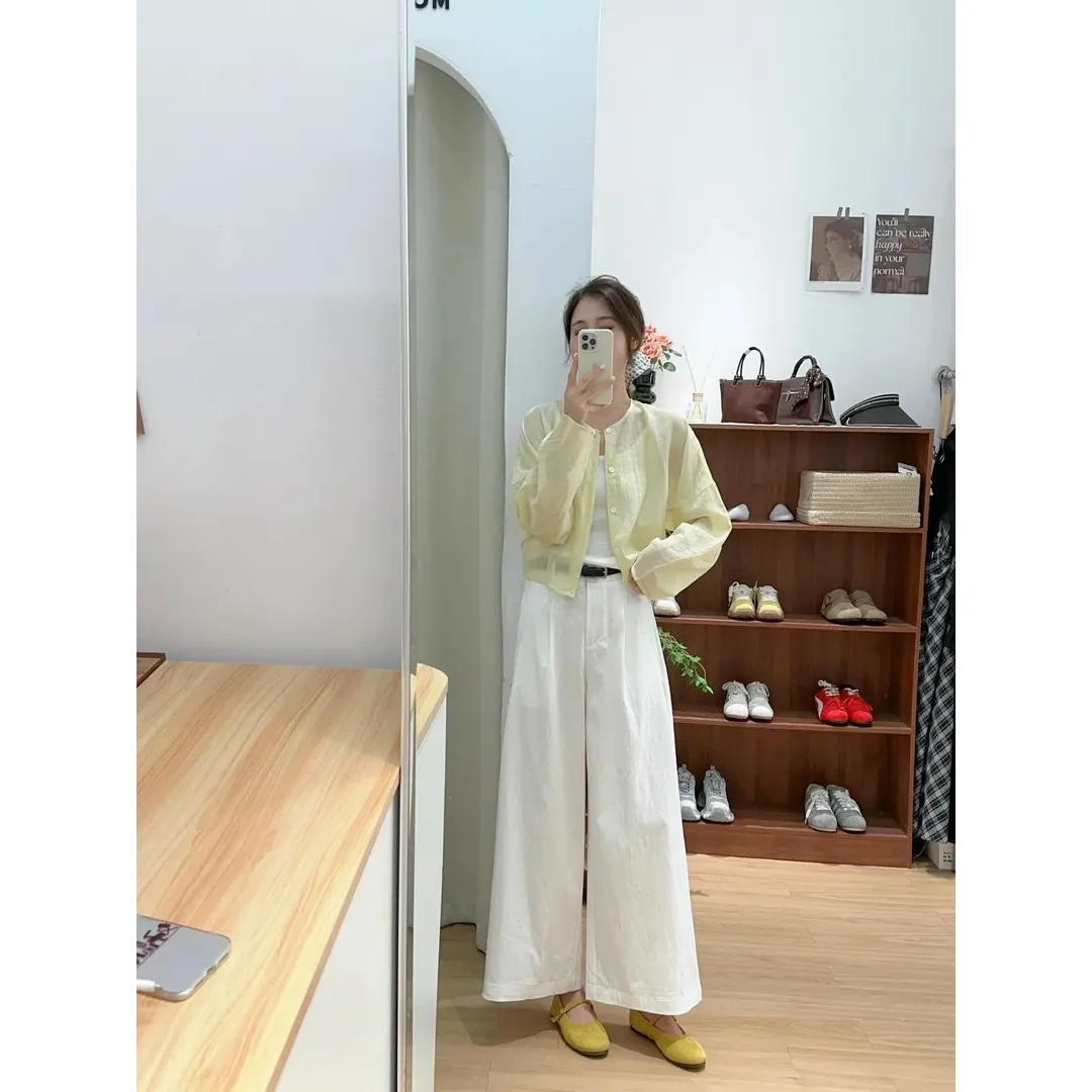 2025夏季新款韩系温柔风防晒衬衫上衣高腰百搭休闲长裤气质两件套
