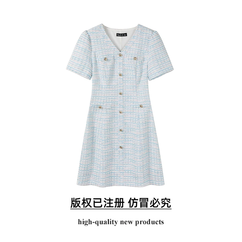 奢姿大码女装2025夏季法式气质V领连衣裙胖妹妹时尚小香风裙子