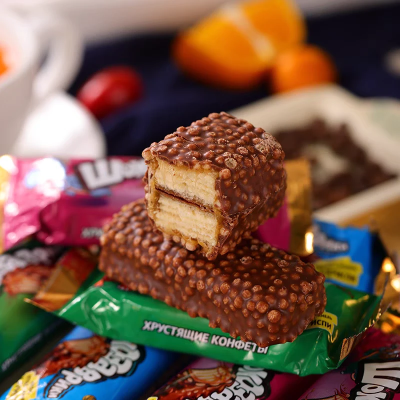 俄罗斯糖果进口贵族牌焦糖巧克力味威化糖果夹心糖500克袋装零食