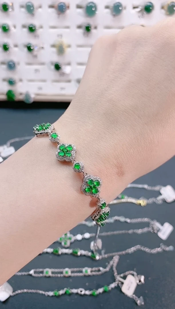 【闪购商品】翡翠手链银S925镶嵌天然翡翠