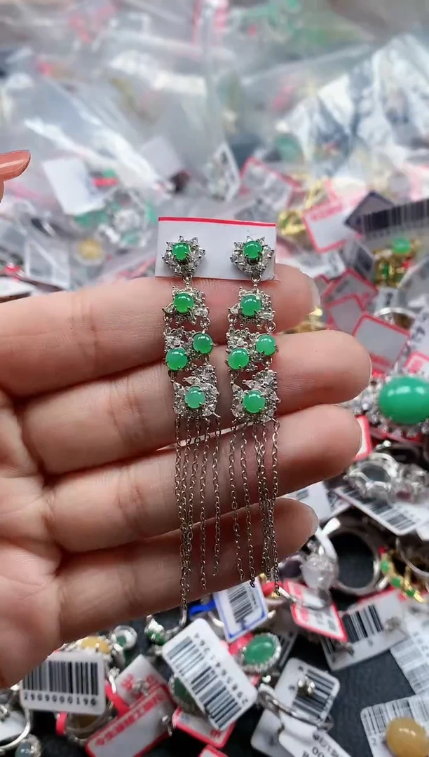 银S925镶嵌戒指翡翠天然A货缅甸翡翠