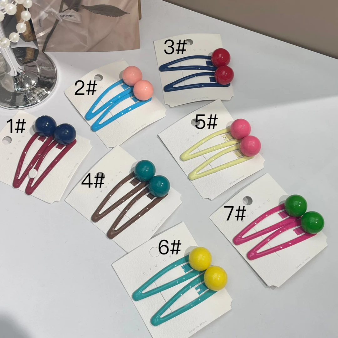 夹心Onni韩饰严选 韩系风珠子拼色拜拜夹简约百搭刘海夹发夹一对