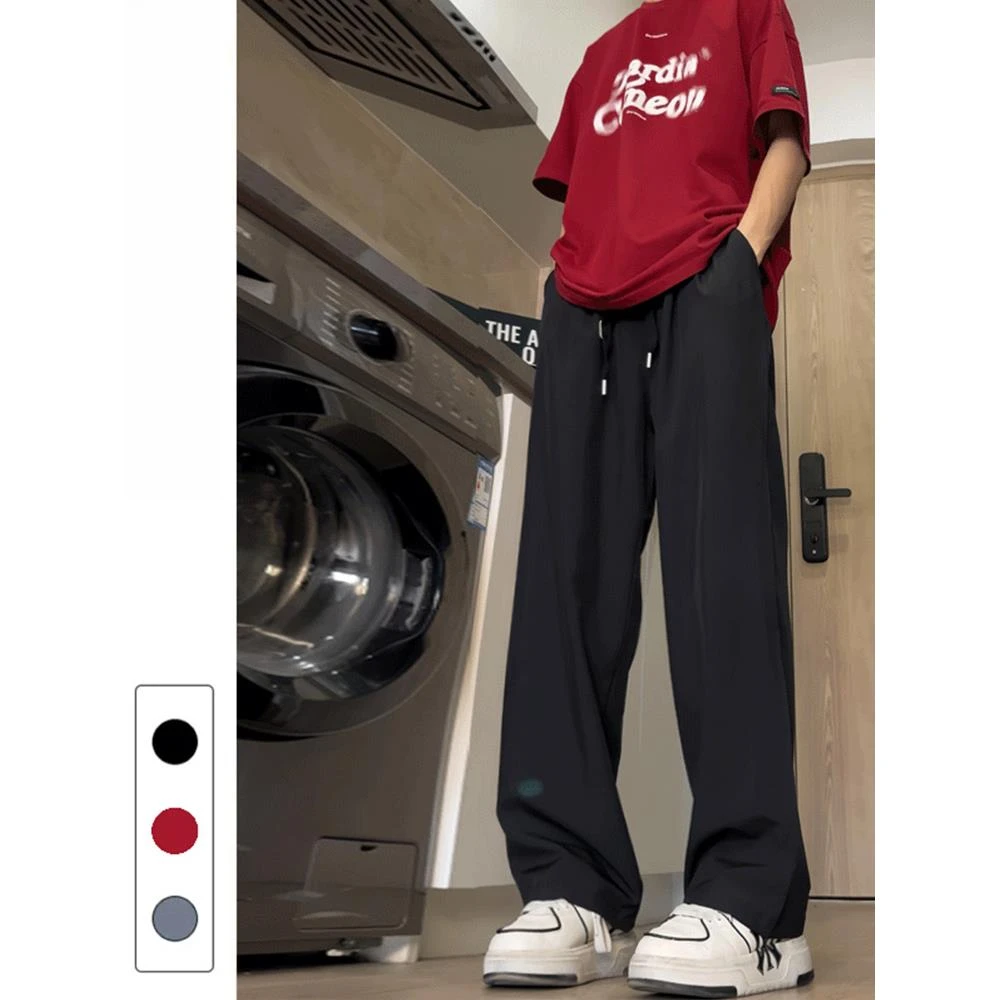 冰丝垂感小西裤男夏季薄款宽松直筒空调裤阔腿速干运动休闲长裤子