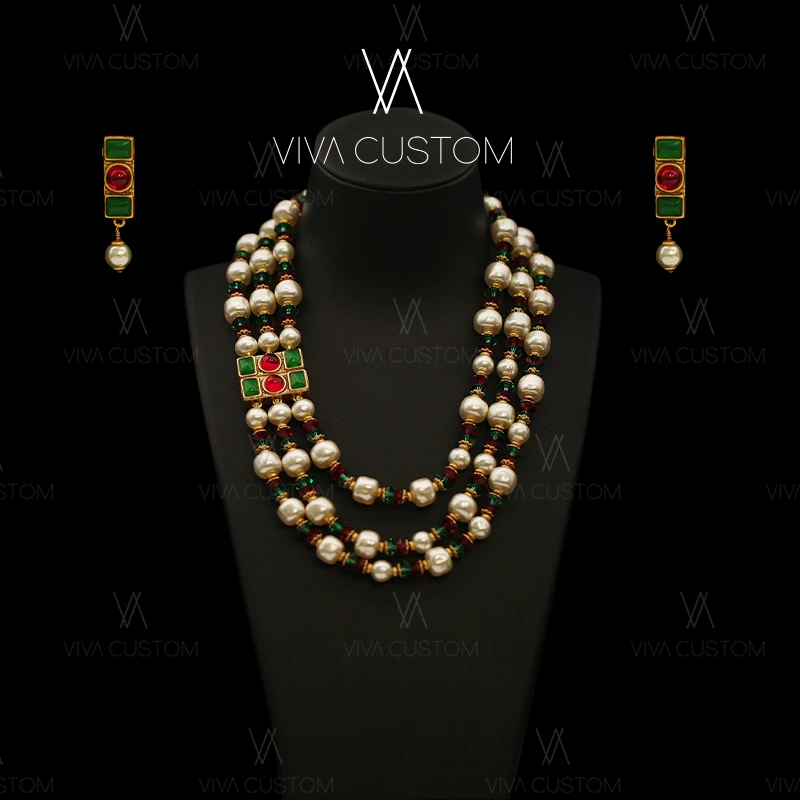 合金仿珍珠耳饰 （精工系列）复古宫廷设计感气质冰晶方糖女士项链