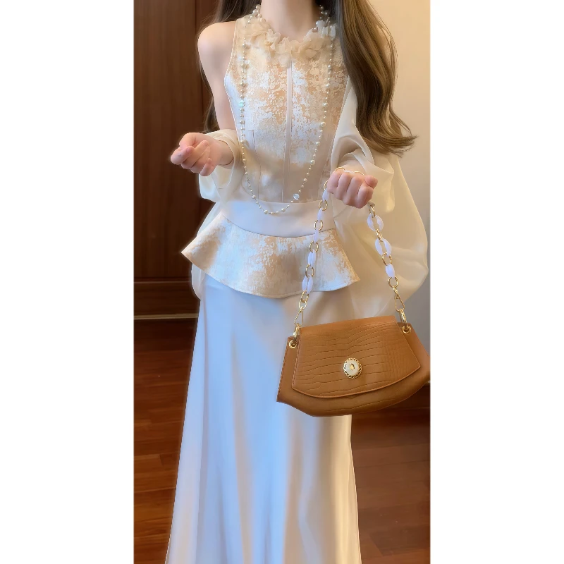 【鎏金半夏】新中式国风立体鎏金提花上衣&鱼尾半身长裙套装9157