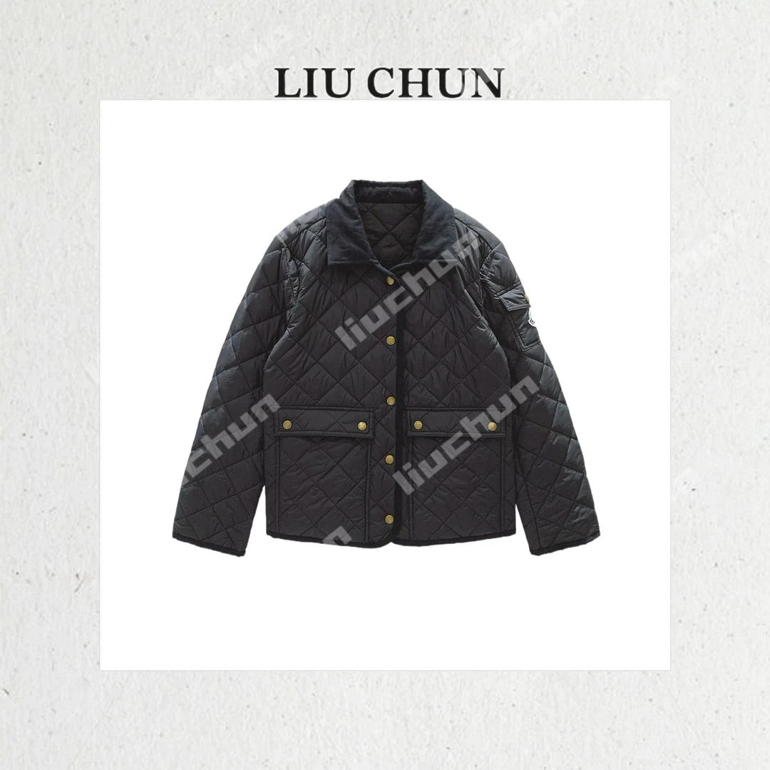 【翻领格纹金扣】CHUN家秋季百搭宽松排扣棉服外套