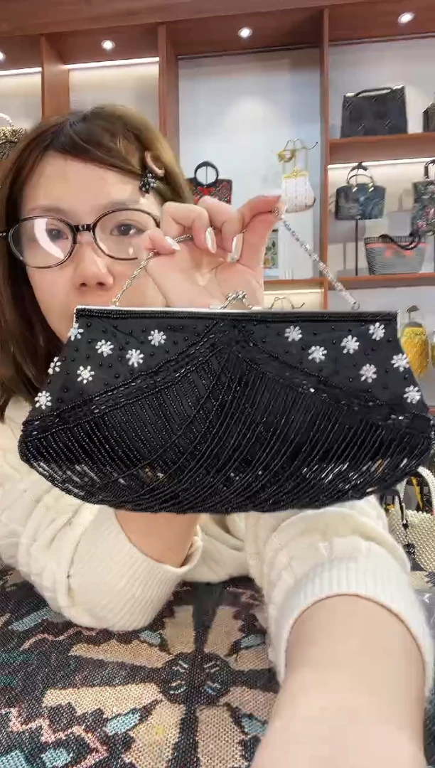 织物24号（多色可选）手工珠珠包包腋下斜跨包手拿包手提晚宴包