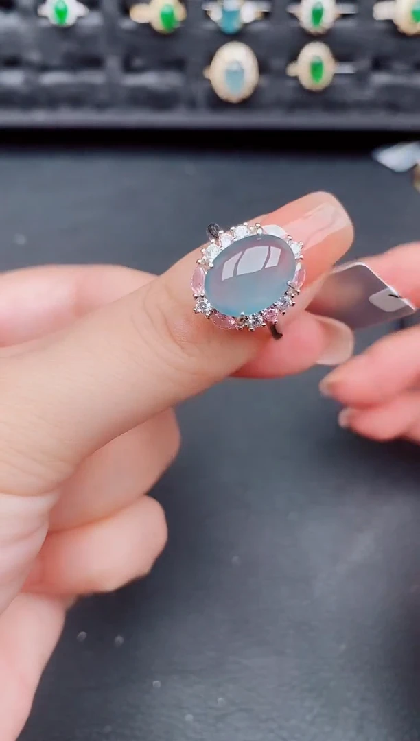 翡翠戒指银S925镶嵌天然a货翡翠207