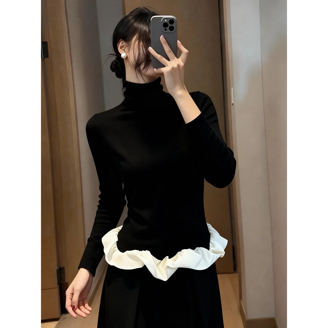 SS3570黑色针织上衣小众不撞款高端小香风巨好看轻熟气质掐腰毛衣