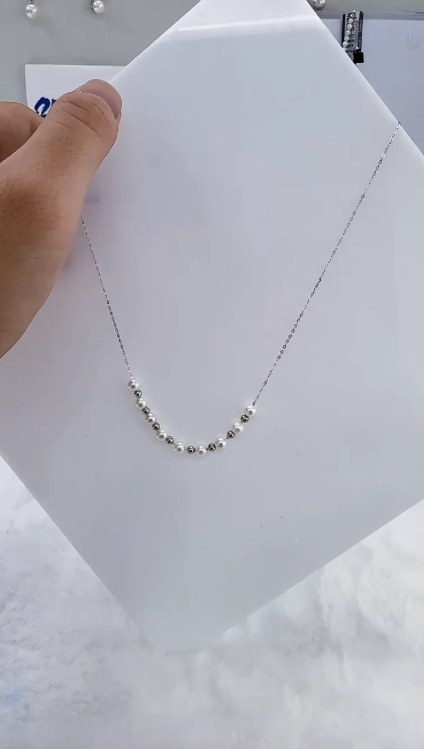 银S925镶嵌淡水珍珠DA定位球满天星项链4-5 y125