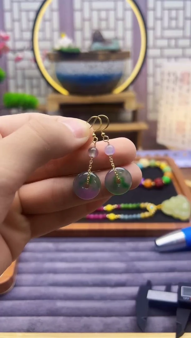 翡翠14K金镶嵌耳饰E234