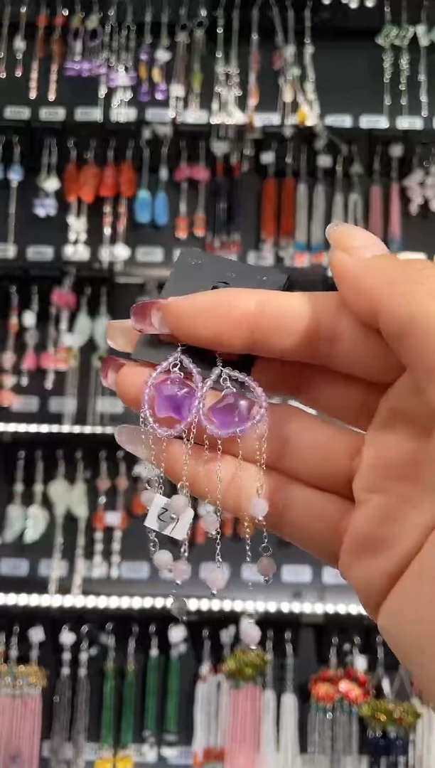 【闪购商品】紫晶耳饰银S925镶嵌草莓味酸奶