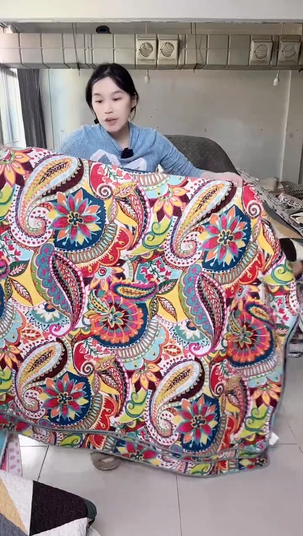 棉250*290红色腰果花三件套