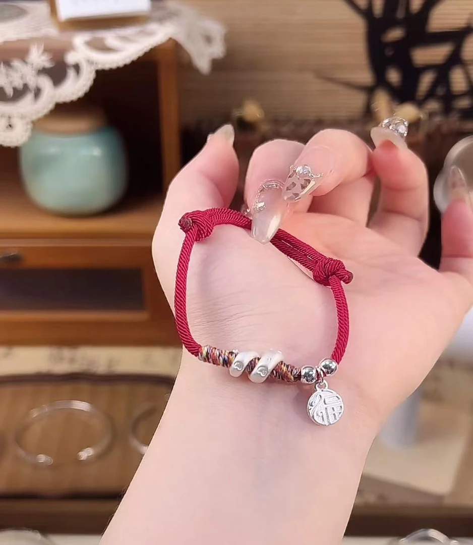 足银银制品  红绳卷卷腾蛇 送闺蜜男友手链手工宝宝情侣
