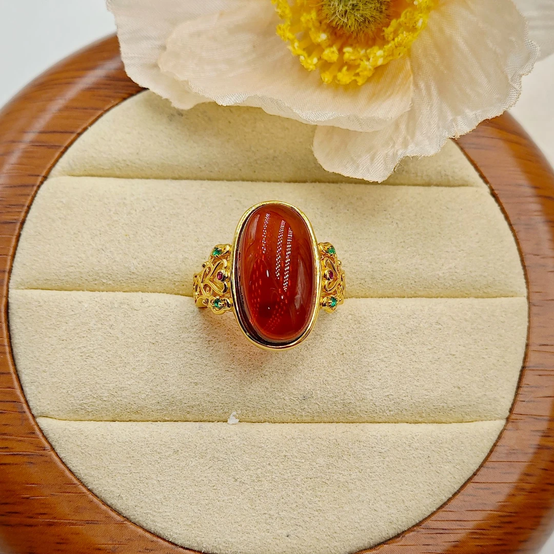 S925银血珀戒指优雅经典百搭