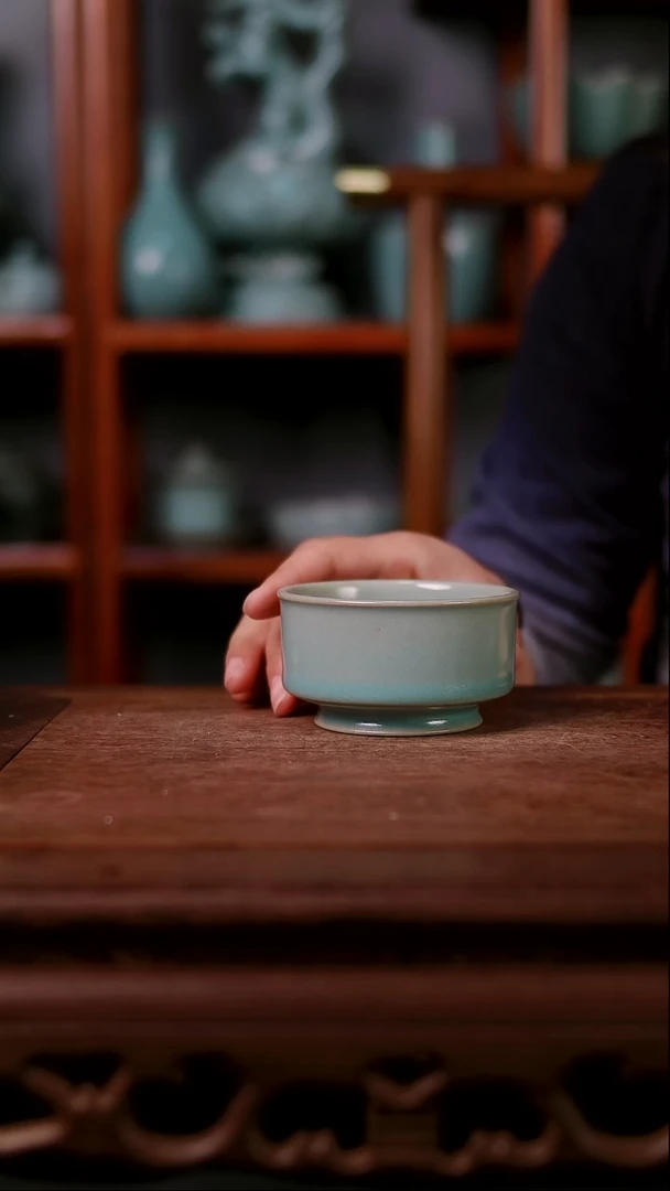 杯子陶青霁汝窑仿古釉  微瑕