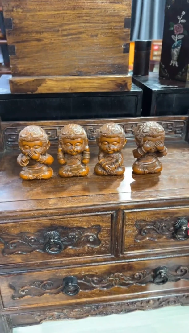 木木 小叶黄杨四不猴摆件一套