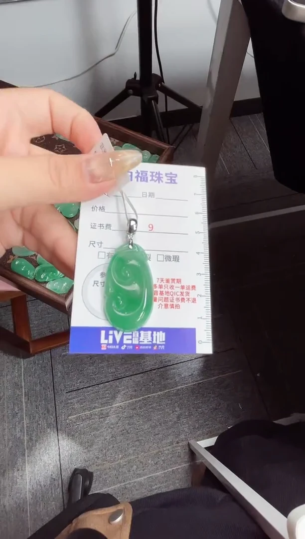 吊坠(赠链)银S925镶嵌石英质玉（非洲翠）31.79如意