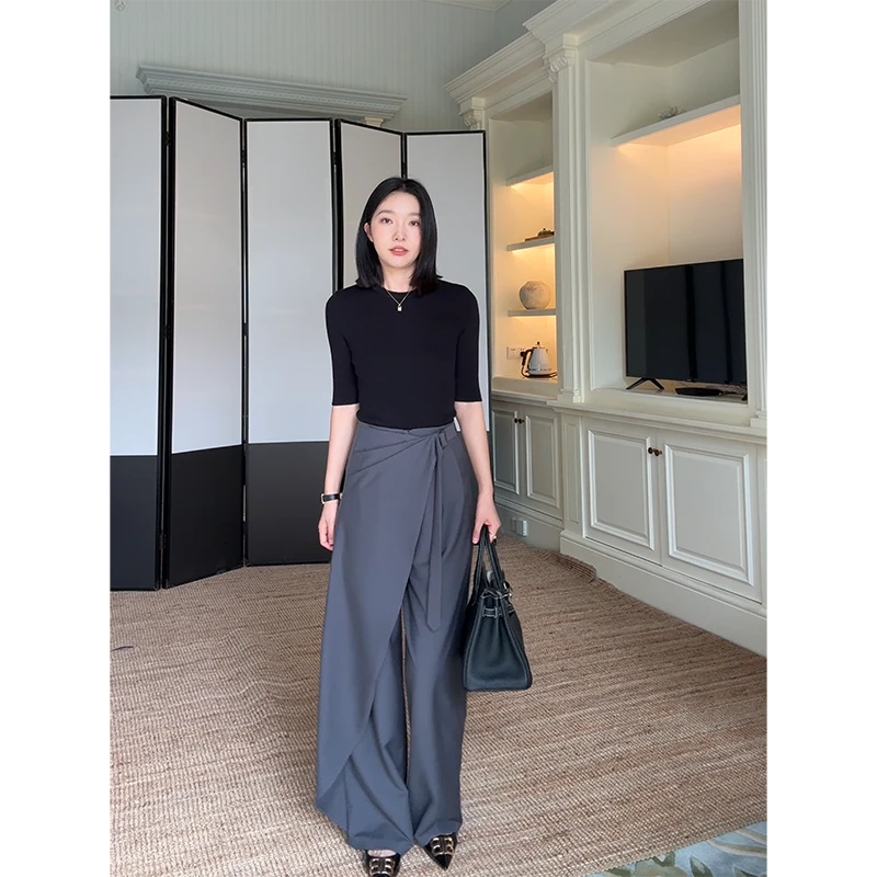 郭九九呢 气质百搭打底针织衫不规则设计感西装阔腿裤 G925A13940